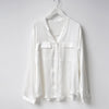Fashion Light Silk Satin Blouse Ladies Casual Long Sleeve Elegant V Neck Spring Autummn Shirt With Pocket Women Tops Camisas Pop