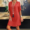 Long Blouses Women Plus Size Solid Color Cotton Linen Turn Down Collar Loose Shirt V-neck Dress blusas mujer de moda2022