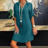 Long Blouses Women Plus Size Solid Color Cotton Linen Turn Down Collar Loose Shirt V-neck Dress blusas mujer de moda2022
