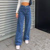 Long Denim Trousers 90s Vintage Argyle Woman High Waist Straight Jeans Pants Capris Froll Plaid Y2K Streetwear Clothes