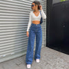 Long Denim Trousers 90s Vintage Argyle Woman High Waist Straight Jeans Pants Capris Froll Plaid Y2K Streetwear Clothes
