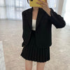 Loose 2 Piece Skirt Suits Woman Suit Collar One Button Long Sleeve Women's Blazer Summer High Waist Pleated Skirt Lady