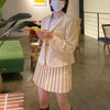 Loose 2 Piece Skirt Suits Woman Suit Collar One Button Long Sleeve Women's Blazer Summer High Waist Pleated Skirt Lady