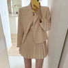 Loose 2 Piece Skirt Suits Woman Suit Collar One Button Long Sleeve Women's Blazer Summer High Waist Pleated Skirt Lady