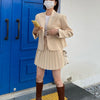 Loose 2 Piece Skirt Suits Woman Suit Collar One Button Long Sleeve Women's Blazer Summer High Waist Pleated Skirt Lady
