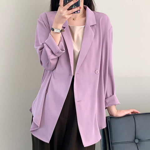 Loose Sweet Classic Solid Color Double-breasted Long Sleeve Casual Chiffon Blazers Women Girl Sun-proof Outwear Jackets