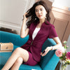 Maroon Red Formal Business Suits 2022 Summer Short Sleeve With Tops and Skirt For Ladies Office Work Wear Blazers