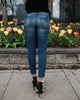 Mid Waist Skinny Jeans Women Vintage Distressed Denim Pants Autumn Crimped Destroyed Pencil Pants Casual Ripped Jeans