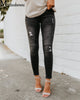 Mid Waist Skinny Jeans Women Vintage Distressed Denim Pants Autumn Crimped Destroyed Pencil Pants Casual Ripped Jeans