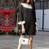 Mini Dresses Women Spring White Ruffles Collar Flare Long Sleeve Black Dress Elegant Ladies Clothes Vestido De Mujer