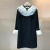 Mini Dresses Women Spring White Ruffles Collar Flare Long Sleeve Black Dress Elegant Ladies Clothes Vestido De Mujer