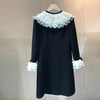 Mini Dresses Women Spring White Ruffles Collar Flare Long Sleeve Black Dress Elegant Ladies Clothes Vestido De Mujer