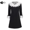 Mini Dresses Women Spring White Ruffles Collar Flare Long Sleeve Black Dress Elegant Ladies Clothes Vestido De Mujer