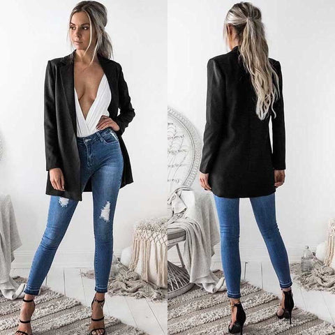 Fashion New Ladies Women Casual Long Sleeve Suit Coat Business Long Blazer Lady Temperament Long Outwear