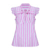 Fashion New Women Sweet Tops Blouses Bow V Neck Lace up Striped Ruffles Short Sleeve Girls Casual Party Shirts Summer Slim Femme