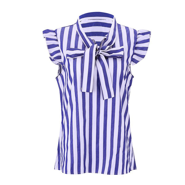 Fashion New Women Sweet Tops Blouses Bow V Neck Lace up Striped Ruffles Short Sleeve Girls Casual Party Shirts Summer Slim Femme