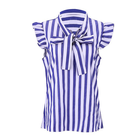 Fashion New Women Sweet Tops Blouses Bow V Neck Lace up Striped Ruffles Short Sleeve Girls Casual Party Shirts Summer Slim Femme