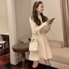 O-Neck Tunic A-Line Sweater Dress Women 2022 Autumn Winter Lace-Up Cuff Twist Pattern Knitted Dress Lady Midi Dresses