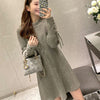 O-Neck Tunic A-Line Sweater Dress Women 2022 Autumn Winter Lace-Up Cuff Twist Pattern Knitted Dress Lady Midi Dresses
