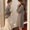 O-Neck Tunic A-Line Sweater Dress Women 2022 Autumn Winter Lace-Up Cuff Twist Pattern Knitted Dress Lady Midi Dresses