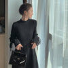 O-Neck Tunic A-Line Sweater Dress Women 2022 Autumn Winter Lace-Up Cuff Twist Pattern Knitted Dress Lady Midi Dresses