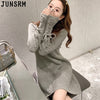 O-Neck Tunic A-Line Sweater Dress Women 2022 Autumn Winter Lace-Up Cuff Twist Pattern Knitted Dress Lady Midi Dresses