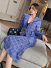 OL Office Lady 2 Piece Suits Plaid V-neck Single Breasted Slim Jacket Sashes Midi Trumpet Skirt Women Sets English Style