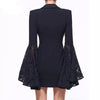 Office Ladies Lace Spliced Flare Sleeve Blazer Dress Women Double Breasted Long Jacket Suit Slim Fit Business Party Coat
