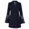 Office Ladies Lace Spliced Flare Sleeve Blazer Dress Women Double Breasted Long Jacket Suit Slim Fit Business Party Coat