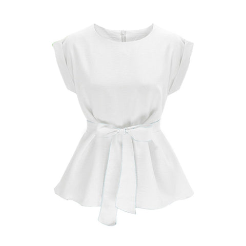 Fashion Office Lady Women\'s Shirts Belted Waist Blouse 2018 Summer Tank Tops of Girls Sleeveless Shirt Top 2018