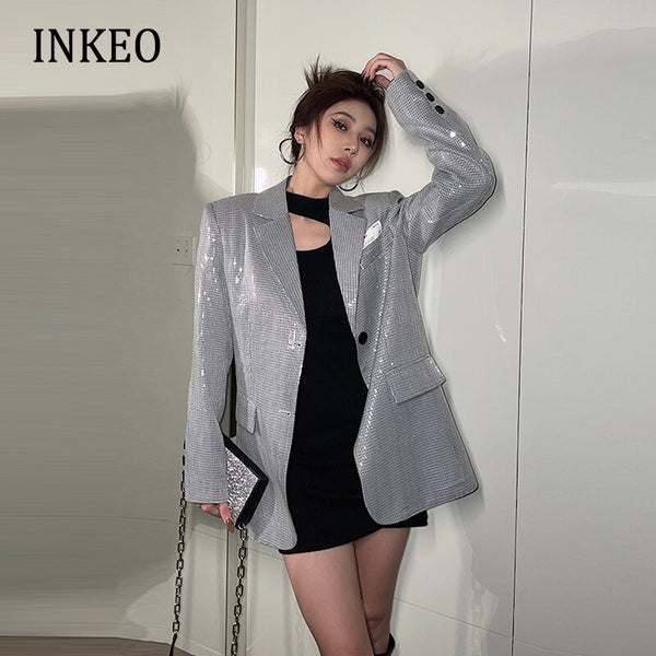 Paillette Sequin blazer women 2023 collection Bling Office lady Long sleeve jacket Elegant Club Clothing INKEO 2O148