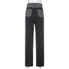Patchwork Skinny Straight Jeans Women 2022 High Waist Pocket Sexy Color Block High Street Long Grey Denim Pants