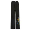 Pattern Printed Denim Pants Steampunk High Waist Big Pocket Straight Trousers Harajuku Y2K Black Mall Goth Vintage Pants