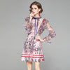 Pink Sweet Mini Dress Women Long Sleeve Flower Lace Mesh Patchwork Ruffles Elegant Ladies Ribbon Bow Vestidos k8242