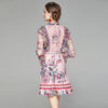 Pink Sweet Mini Dress Women Long Sleeve Flower Lace Mesh Patchwork Ruffles Elegant Ladies Ribbon Bow Vestidos k8242