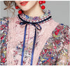 Pink Sweet Mini Dress Women Long Sleeve Flower Lace Mesh Patchwork Ruffles Elegant Ladies Ribbon Bow Vestidos k8242