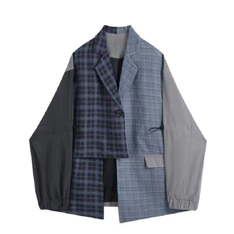 Plaid Blazer Women Patchwork Coat 2023 Autumn Winter Casual Streetwear Asymmetrical Female Jacket Outerwear Chic Tops