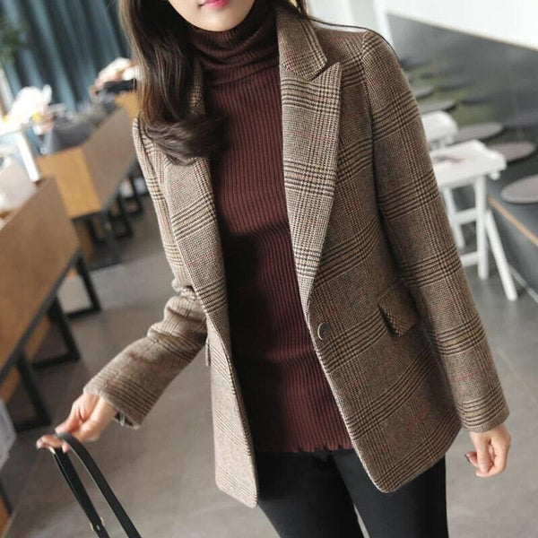 Plaid Coat Business Plaid Suits Women Work Office Ladies Long Sleeve Spring Womens Tops Autumn Blazer Suit Jacket