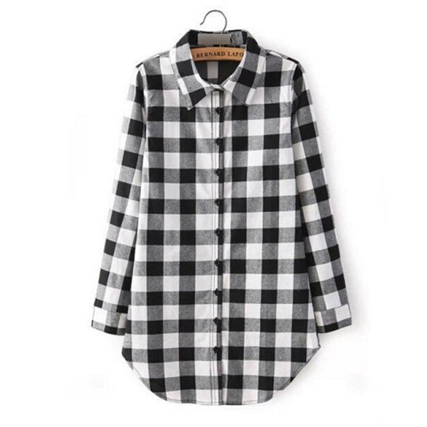Fashion Plaid Shirt Female College Style Women's Blouses Long Sleeve Flannel Shirt Plus Size Casual Blouses Shirts M-4XL