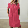 Plus Size S-5Xl Womens Casual Loose Sexy Solid Color Cotton And Linen Short Sleeve Casual Daily Wear Knee-Length Dress