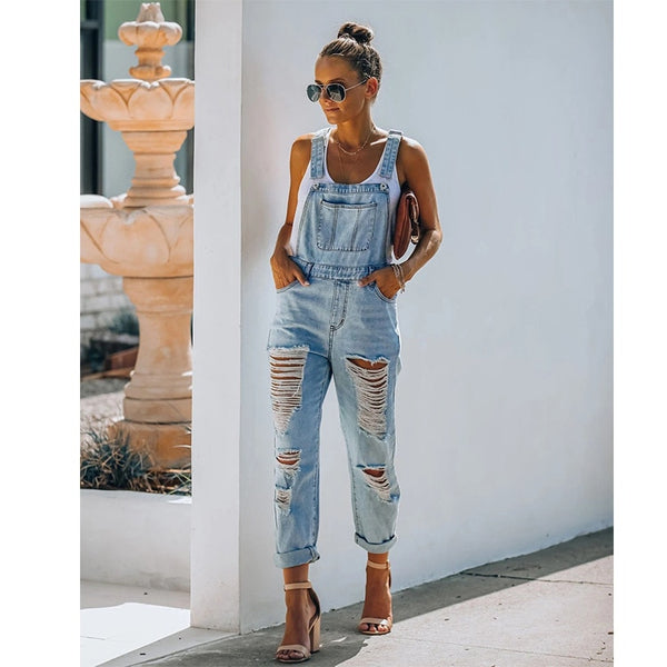 Pocket Tight Jeans Women Pants Overalls Shoulder Strap Jumpsuit Big Size Cotton Temperament Mid-waist Denim Jeans Pants