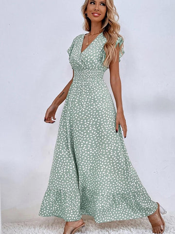 Polka Dot Print Dress For Women Bohemian Beach Dress Summer Sleeveless V Neck Tunic Dress Holiday Casual Ruffle Sundress