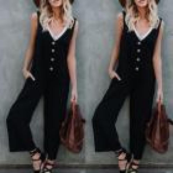 Fashion Romper Womens Dungarees Jumpsuit Spaghetti Straps Pockets Buttons Pants Casual Solid Oversize Loose Overalls Playsuits