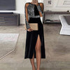 Sequins Halter Long Dress Sexy Shoulderless High Split Women Party Dress Elegant Solid Ladies Long Sleeve Bodycon Dress