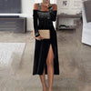 Sequins Halter Long Dress Sexy Shoulderless High Split Women Party Dress Elegant Solid Ladies Long Sleeve Bodycon Dress