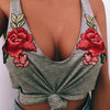 Fashion Sexy Black Tank Top Women cotton Floral patch in Embroidery vest Deep V Neck Sleeveless Tops summer Beachwear Tops white