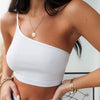 Fashion Sexy Crop Top Women  2022 Summer Casual Sleeveless One shoulder  Bra Tops Slim Short  Solid Color Vest
