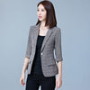 Fashion Short Blazers Women Plaid Three Quarter Business Suits All-match Female Jackets Slim Blazer Suit 2022 Summer Feminino