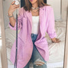 Single Button Thin Blazer Women Vintage Long Sleeve Pockets Female Outerwear Coat Chic Girls Casual Blouse