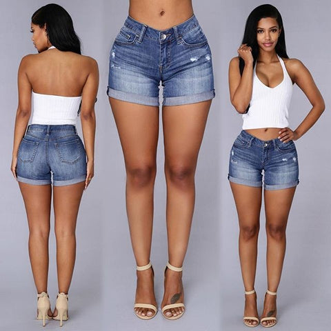 Fashion Skinny Denim Shorts Woman Sexy Ripped Hole Casual High Waist Jeans Plus Size Summer Straight Short Pants